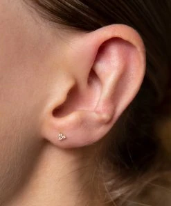 Astridandmiyu Best Sellers Triple Crystal Stud Earrings In Gold