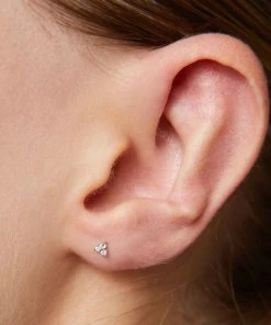 Astridandmiyu Triple Crystal Stud Earrings In Silver