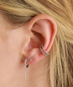 Astrid & Miyu Best Sellers Twilight Chain Huggies In Silver