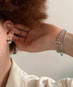 Astridandmiyu Wreath T-Bar Chunky Bracelet In Silver